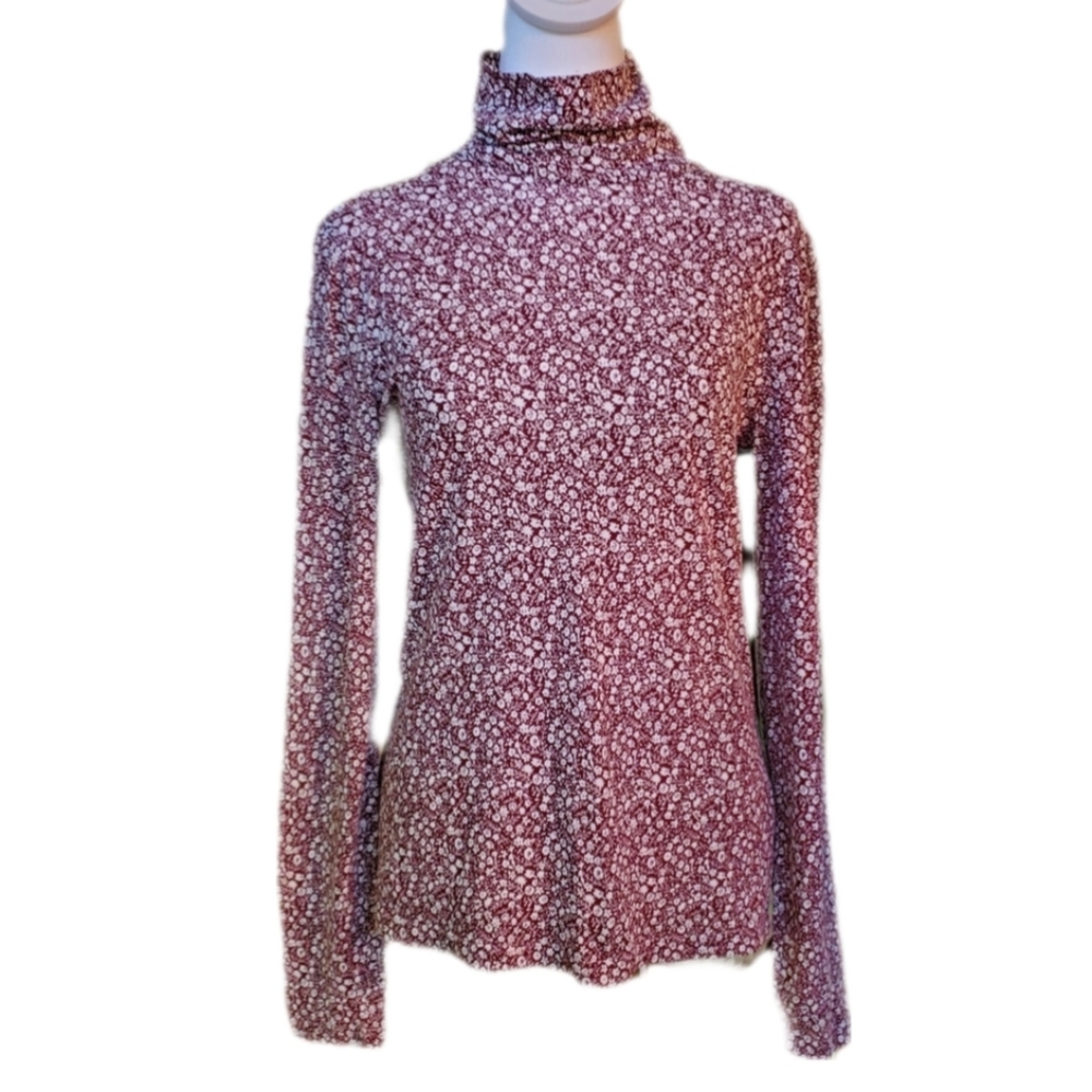 J. Crew Factory Burgundy Floral Turtleneck Blouse